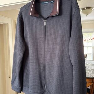 Perry Ellis Textured Gray Jacket with Brown Accents